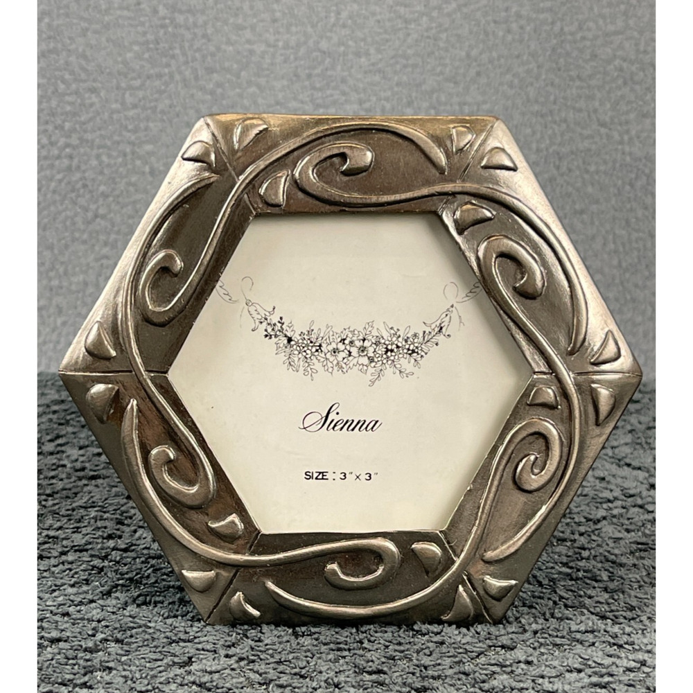 Sienna Photo Frame Pewter Scroll Design Easel Back Holds 3 X 3 Photos